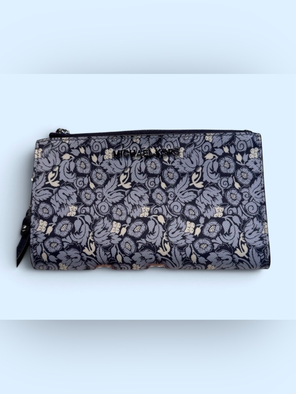 Michael Kors Blue and White Floral Wristlet
